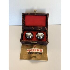 VINTAGE Baoding Balls Chinese Hand Therapy Exercise Balls Stress Relief Red Box